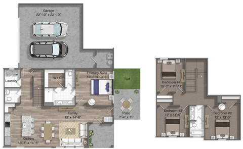 Floor plan for 4 beds, 2.5 baths, 1682 sqft