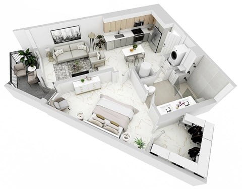 Floor plan for 1 bed, 1 bath, 772 sqft