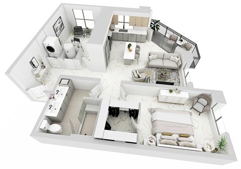 Floor plan for 1 bed, 1 bath, 953 sqft