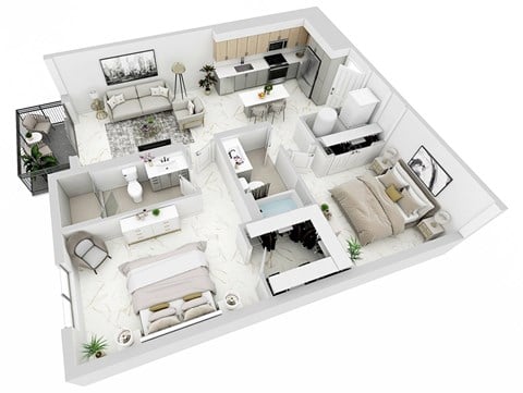 Floor plan for 2 beds, 2 baths, 1003 sqft