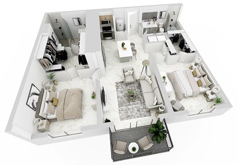 Floor plan for 2 beds, 2 baths, 1080 sqft