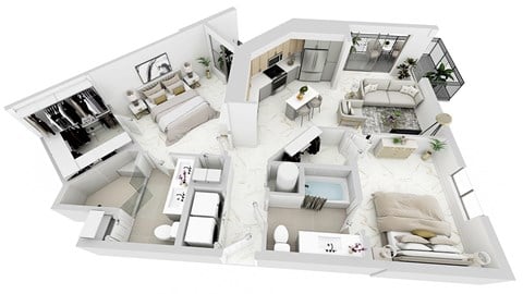 Floor plan for 2 beds, 2 baths, 1099 sqft