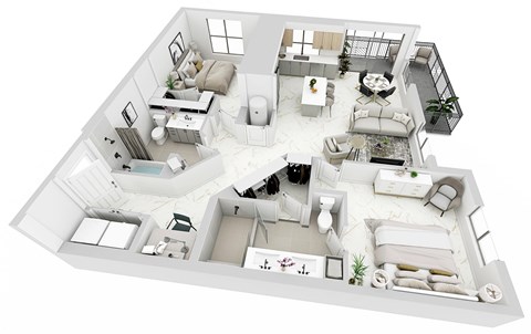 Floor plan for 2 beds, 2 baths, 1201 sqft