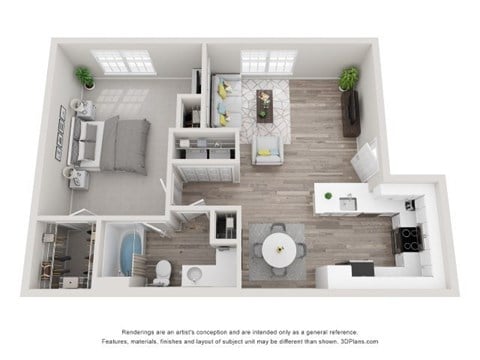 Floor plan for 1 bed, 1 bath, 829 sqft