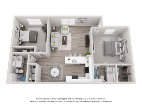 Floor plan for 2 beds, 2 baths, 1084 sqft