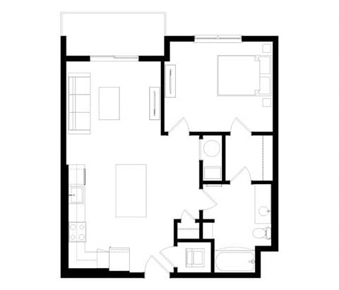 Floor plan for 1 bed, 1 bath, 785 sqft