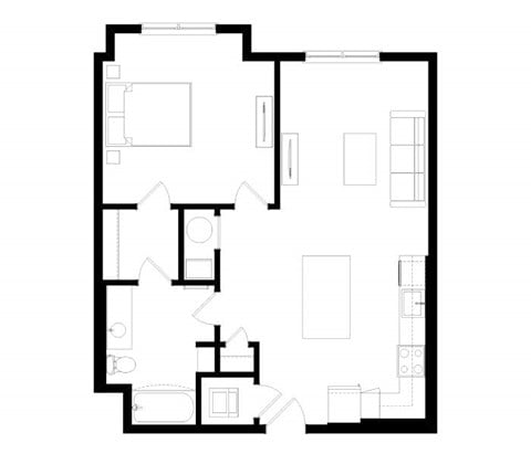 Floor plan for 1 bed, 1 bath, 846 sqft