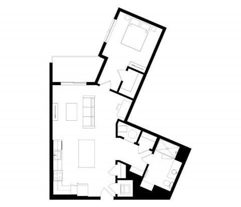 Floor plan for 1 bed, 1 bath, 850 sqft