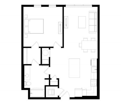 Floor plan for 1 bed, 1 bath, 823 sqft