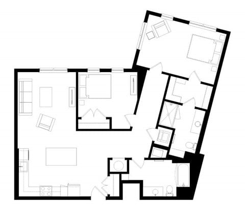 Floor plan for 2 beds, 2 baths, 1214 sqft
