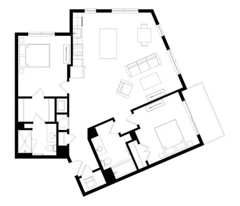 Floor plan for 2 beds, 2 baths, 1163 sqft