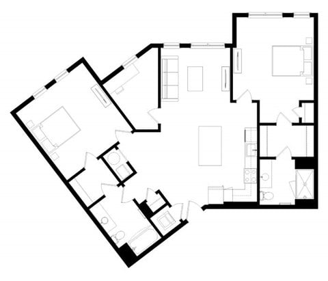 Floor plan for 2 beds, 2 baths, 1320 sqft