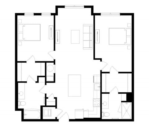 Floor plan for 2 beds, 2 baths, 1119 sqft