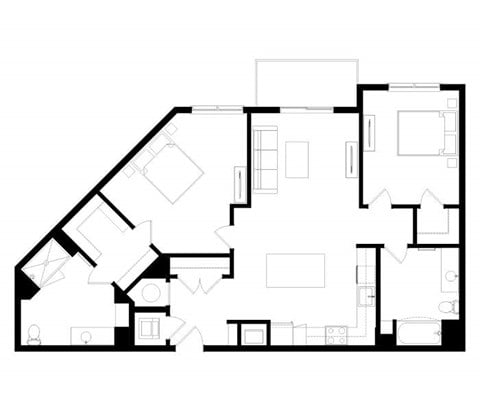 Floor plan for 2 beds, 2 baths, 1196 sqft