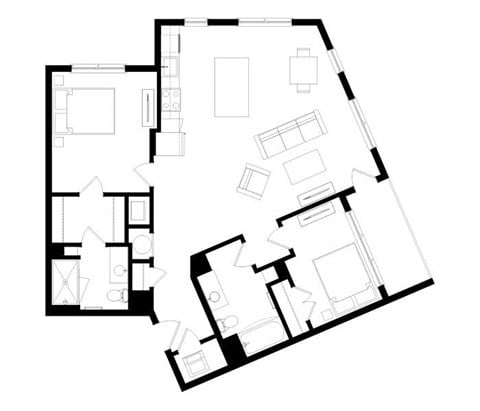 Floor plan for 2 beds, 2 baths, 1120 sqft