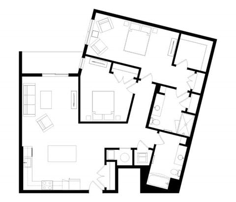 Floor plan for 2 beds, 2 baths, 1359 sqft