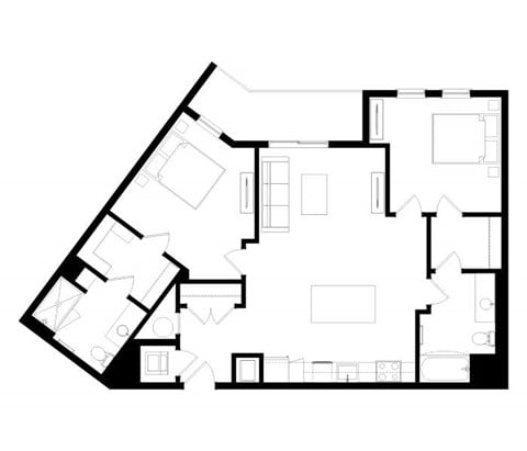 Floor plan for 2 beds, 2 baths, 1124 sqft