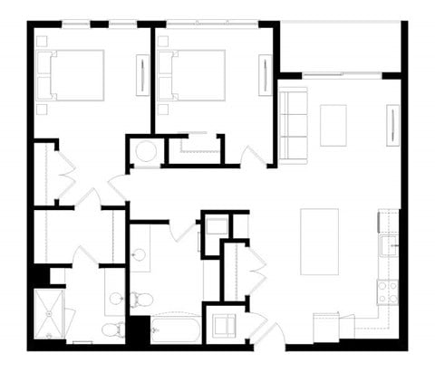 Floor plan for 2 beds, 2 baths, 1119 sqft