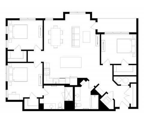 Floor plan for 3 beds, 2 baths, 1433 sqft