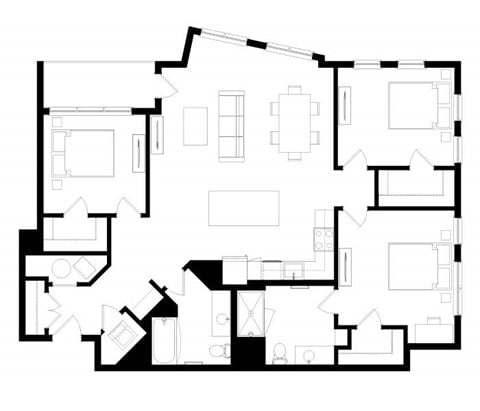 Floor plan for 3 beds, 2 baths, 1688 sqft