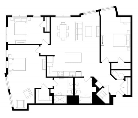 Floor plan for 3 beds, 2 baths, 1688 sqft