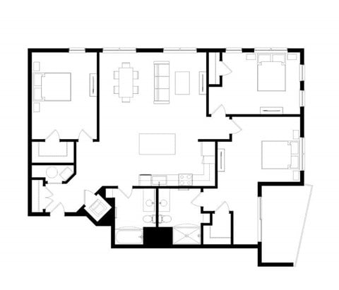 Floor plan for 3 beds, 2 baths, 1535 sqft
