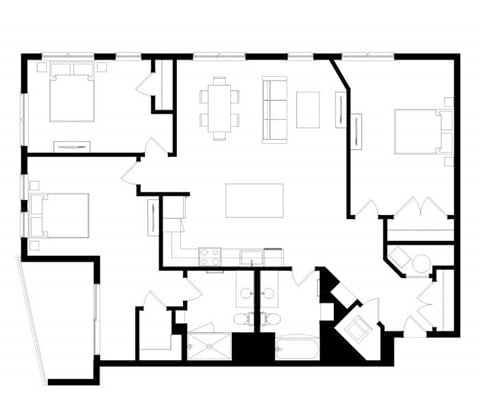 Floor plan for 3 beds, 2 baths, 1588 sqft