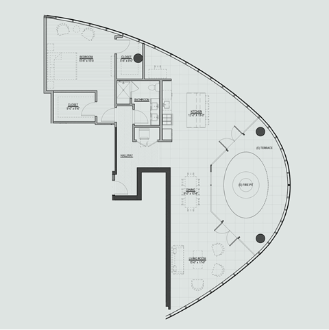 Floor plan for 1 bed, 1 bath, 1381 sqft