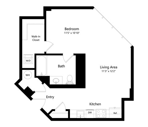 Floor plan for studio, 1 bath, 601 sqft