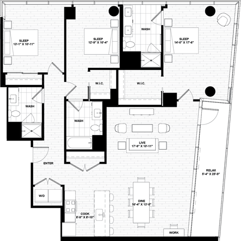 Floor plan for 3 beds, 3 baths, 1520 sqft
