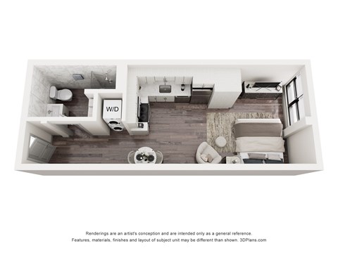 Floor plan for studio, 1 bath, 358 sqft