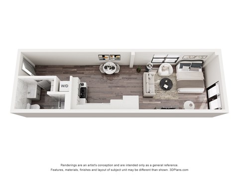 Floor plan for studio, 1 bath, 478 sqft