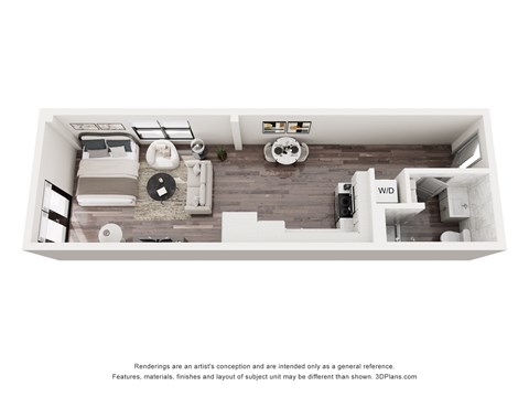 Floor plan for studio, 1 bath, 485 sqft