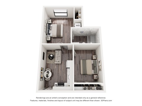 Floor plan for 2 beds, 1 bath, 660 sqft