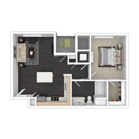 Floor plan for 1 bed, 1 bath, 772 sqft