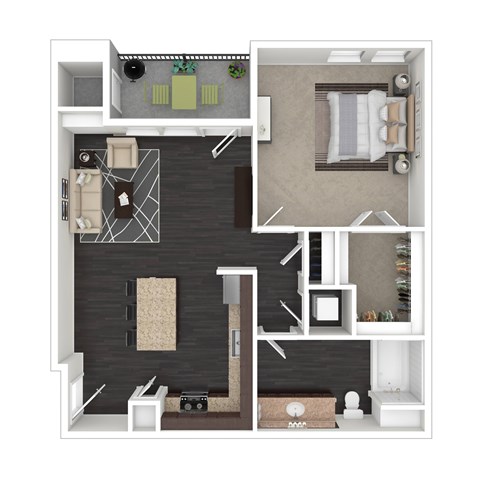 Floor plan for 1 bed, 1 bath, 867 sqft