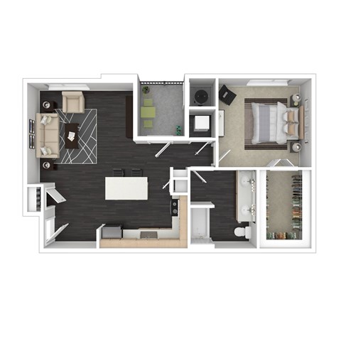 Floor plan for 1 bed, 1 bath, 908 sqft