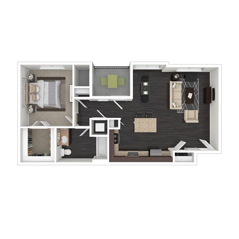 Floor plan for 1 bed, 1 bath, 979 sqft