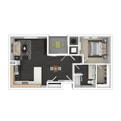 Floor plan for 1 bed, 1 bath, 903 sqft