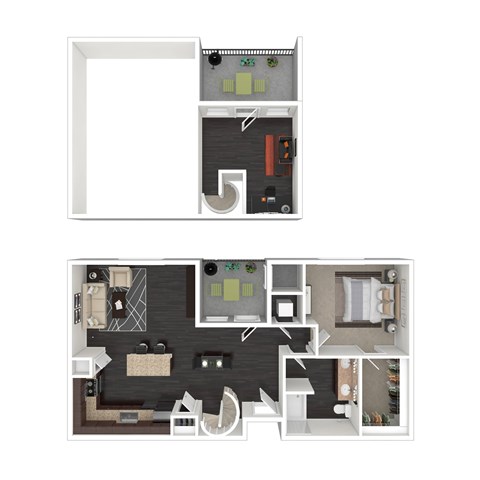 Floor plan for 1 bed, 1 bath, 1001 sqft