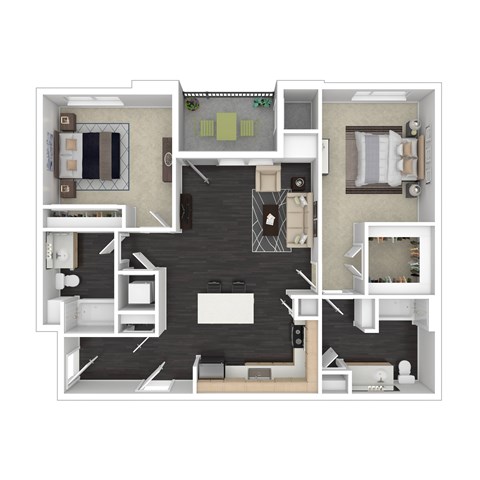 Floor plan for 2 beds, 2 baths, 1249 sqft