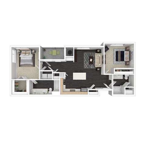 Floor plan for 2 beds, 2 baths, 1134 sqft
