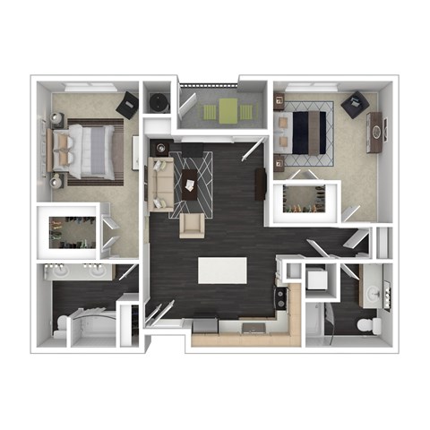 Floor plan for 2 beds, 2 baths, 1347 sqft