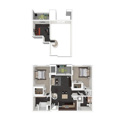 Floor plan for 2 beds, 2 baths, 1536 sqft