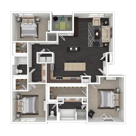 Floor plan for 3 beds, 2 baths, 1773 sqft