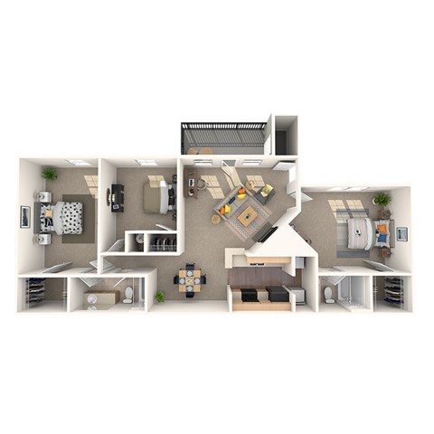 Floor plan for 3 beds, 2 baths, 1157 sqft