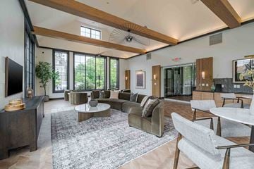 Canton apartment for rent - A living room with a grey rug and a wooden floor.