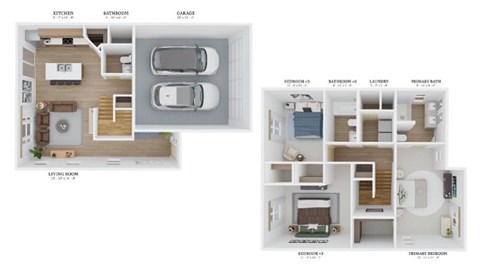 Floor plan for 3 beds, 2.5 baths, 1447 sqft