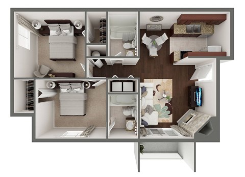 Floor plan for 2 beds, 2 baths, 840 sqft