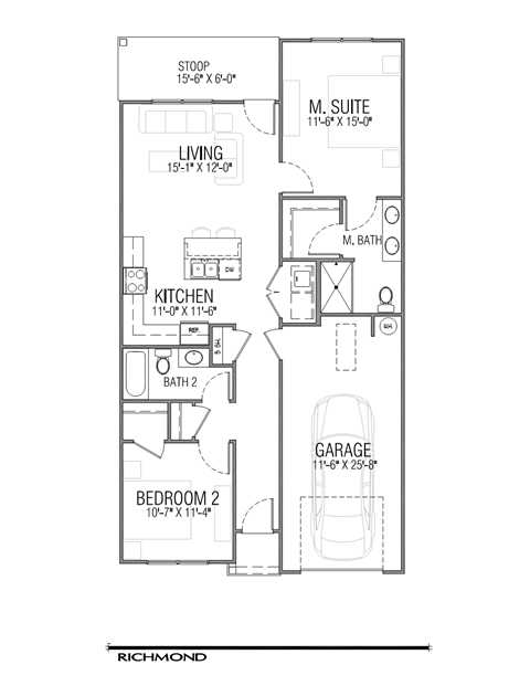 Floor plan for 2 beds, 2 baths, 1023 sqft